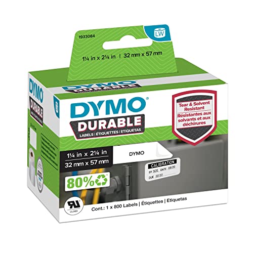 DYMO LW Durable Industrial Labels for LabelWriter Label Printers, White Poly, 2-1/4” x 1-1/4”, 1 Roll of 800