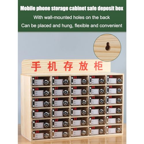 Wooden Cell Phone Holder Cell Phone Storage Cabinet, Mobile Phone Management Storage Box Desktop Organizer, Pocket Chart Storage Cabinet with Door Locks and Keys, for Classroom School Conference
