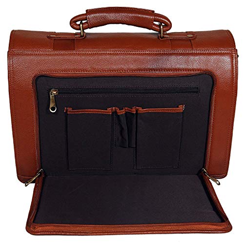 Da leather villa Full-Grain Leather Briefcases for Men Leather Computer Bag For Men High-Security Swiss-Made Lock (Tan)