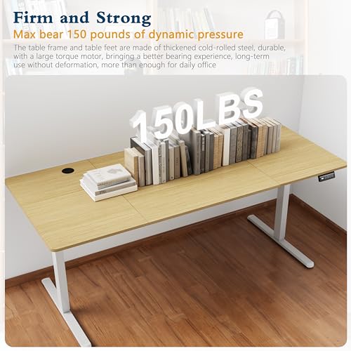 Shintenchi Standing Desk, 71x31 Inch Height Adjustable Electric Sit Stand up Desk, Ergonomic Rising Computer Table, Modern Lift Gaming Desk Workstation for Home Office, Walnut and White