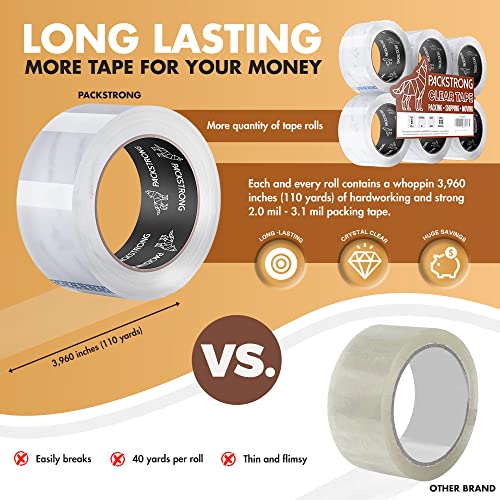 Packstrong Heavy Duty Packing Tape 36 Rolls, 2 Inch Wide 3.1 Mil 110 Yards
