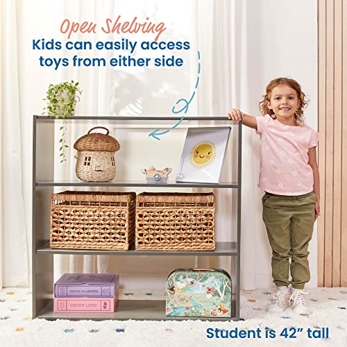 ECR4Kids 3-Shelf Double-Sided Storage Cabinet, 36in High, Grey Wash