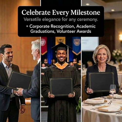 PaperDirect Simple Foil-Stamped Black Certificate Jacket, Heavy Cover Stock, Holds 8.5 x 11 Certificate, Elegant Gold Foil Border, Graduation Diplomas, Employee Recognition, Student Award, Pack of 50