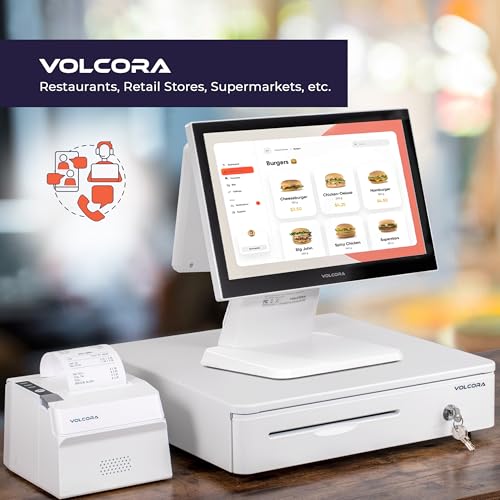 Volcora Cash Register Drawer for Point of Sale POS System with Round Corners 16", Removable Coin Tray, 5 Bill 8 Coin, 12-24V RJ11/12 Key-Lock Media Slot, Money Drawer for Business, White Bar/White