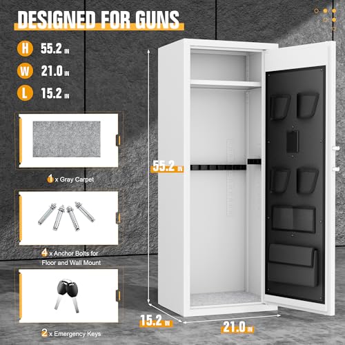 Bonusall 12-15 White Gun Safe for Rifles,Fireproof Gun Safe for Rifles and Pistols,Rifle Safes for Home with Digital Keypad,Adjustable Shelves & Handgun Pockets-White