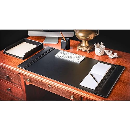 Dacasso Black Bonded Leather Luxury 3 Piece Desk Set - Blotter Pad & Desk Mat Organization Essentials - Executive Decor and Surface Protector