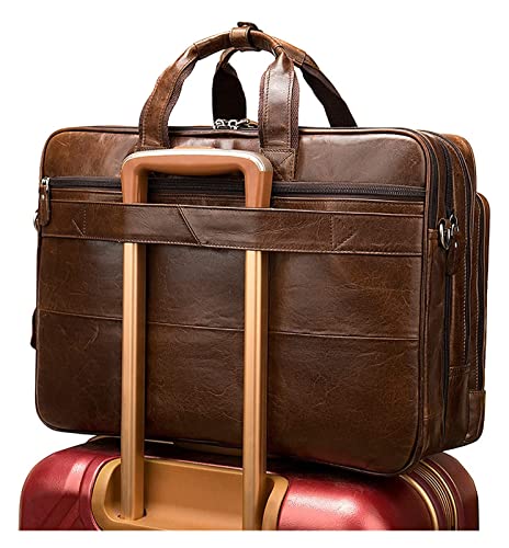 Vintage Leather Handbag 15.6" Laptop Crossbody Bag Expandable Briefcase Travel Business Shoulder Messenger Bag