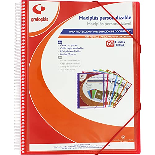 Grafoplás 39846051 Maxiplas Personalised Spiral Folder, 60 Covers, Red, 30.8 x 24 x 22