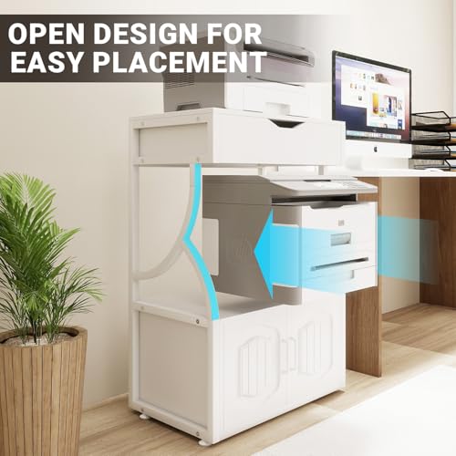 Natwind 3 -Tier Rolling Printer Cabinet with File Storage,23.6"x15.8",White