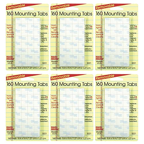 Magic Mounts Removable Mounting Tabs, 1/2" x 1/2", 160 Per Pack, 6 Packs