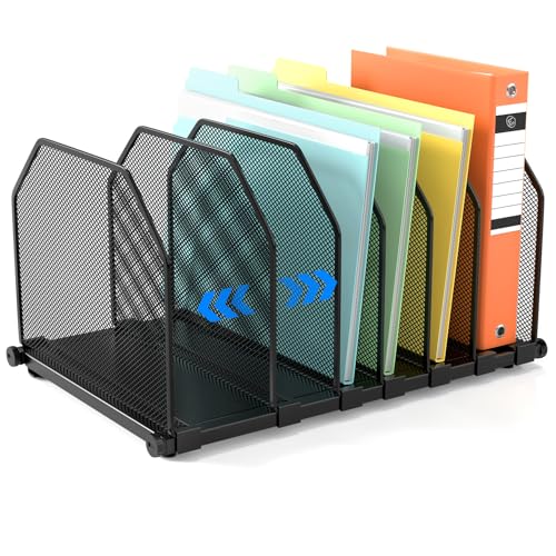Adjustable File Organizer for Desk, 6 Sections Vertical File Folder Holders