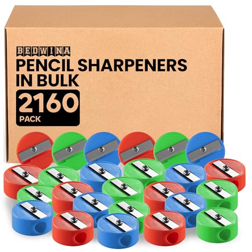 Pencil Sharpeners in Bulk - Pack of 2160 Pocket Sized Mini Handheld Pencil Sharpener for Kids, Plastic and Colorful for Party Favors, Goodie Bags, Classroom Prizes and School Supplies by Bedwina