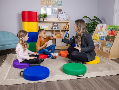 Schooled Cushioned Floor Seats - Set of 6 Round Spot Markers for Early Childhood Floor Time - Flexible Seating