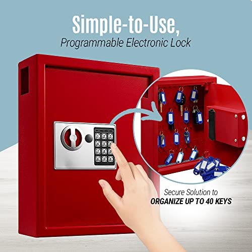 AdirOffice Steel Key Holder Wall Mount - 40-Key Lock Box with Code, Key Cabinet, Valet Parking Key Box, Car Dealer Key Cabinet - Space Saving Locking Key Box with Digital Lock