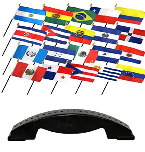 4x6 Latin American Spanish Speaking South/Central 20 Countries 4"x6" Stick Flags Desk Table Set with 20 Hole Base Stand