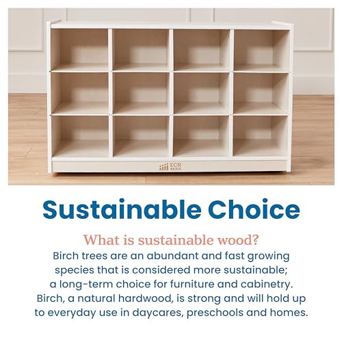 ECR4Kids 12 Cubby Mobile Tray Storage Cabinet, 3x4, Classroom Furniture, White Wash