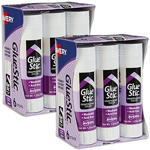 Avery® Glue Stic™, Disappearing Purple, 36 Grams, 12 Glue Sticks