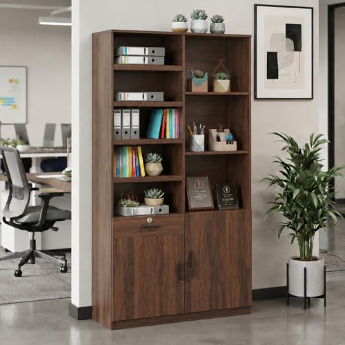 Vertical File Cabinet with Lock, 4 Slide-Out Trays & Adjustable Shelves