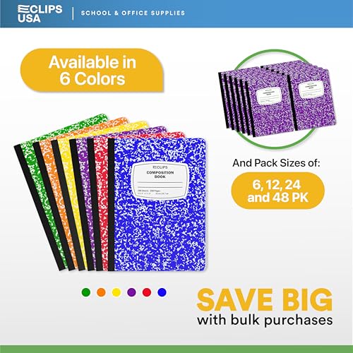 Composition Notebook Wide Ruled Composition Notebooks Bulk Purple Marble Hard Cover Wide Ruled Notebook Paper Note Books For Schools Marble Composition Books 100 Sheets 200 Pages 9.75” x 7.25” (24 Pack, Purple)