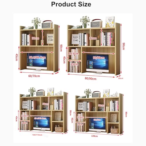 Desktop Shelfdesk Hutch Dorm,Wooden Desktop Bookshelf,Computer Desktop Storage Hutch,Multipurpose Desktop Hutch, Multi Units Organizer Bookshelf,Desktop Displ,Light Walnut-23.6*35.4*7.8inch