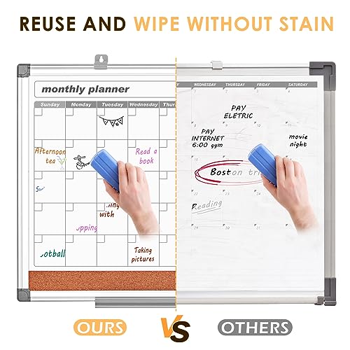 MAKELLO Dry Erase Calendar for Wall 36" x 24", Cork, White Board Calendar