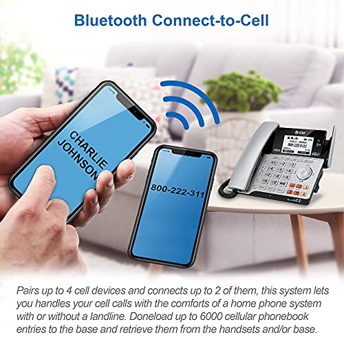 AT&T TL86103 2-Line Corded/Cordless Phone System for Small Business with Answering Machine, Connect-to-Cell Bluetooth, Caller ID, Intercom, Long Range & Expandable to 12 Handsets (Silver/Black)