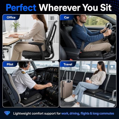 UOG (United One) 5-in-All Wellness Seat Pad, Cushion for Office, Car & Pilot Seat Comfort, Pressure Relief, Hip, Tailbone & Lower Back Comfort, Black Diamond Carbon & Nano Silver, Made in USA
