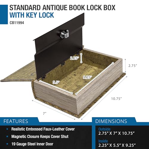 Barska Antique Map Book Safe with Key Lock – Hidden Diversion Lock Box with Magnetic Closure – Concealed Steel Compartment for Cash, Jewelry, Valuables – Home or Office Security Hidden Book Safe