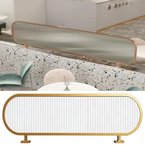 Gold,90CM/35INCH,AVSMGP Glass Metal Privacy Partitions, Modern Translucent Countertop Screen Partition with Sturdy Iron Frame- Free Standing Privacy Screen Table Top for Desk, Office, Dining Room & L