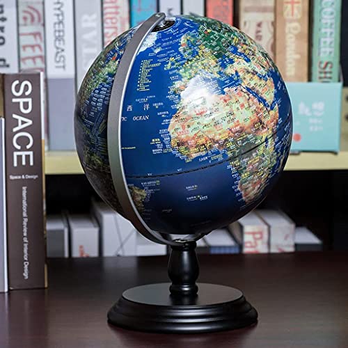 POCHY Practical Globe 9.8" World Globes Wood Base Illuminated Geographic World Globe Bilingual Educational Globe for Home Decoration Beautifully Decor