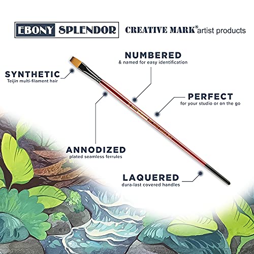 Creative Mark Ebony Splendor Long-Handled Synthetic Sable Paint Brush, Filbert Set of 7, Teijin Multi-Filament Hair, Handcrafted Synthetic Paint Brushes for Acrylic, Watercolor Painting and More