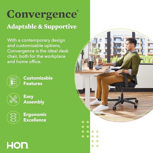 HON Convergence Ergonomic Office Chair with Mesh Seat - Home Desk Chairs with Adjustable Arms, Lumbar Support, Rolling Swivel Wheels, Comfortable Synchro-Tilt Recline - Ore