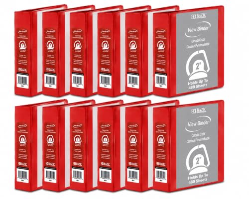 12 Pack, 2" Red Slant-D Ring View Binder w/ 2-Pockets