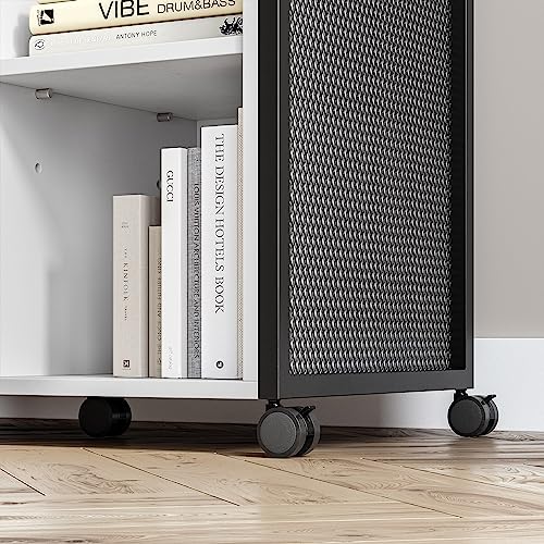 BELLEZE 3-Drawer Mobile File Cabinet Desk with Ultra-Fast USB Type A/C Outlet, Rolling Printer Stand with 2-Tier Open Shelves, Lateral Filing Cabinet for Home Office (Rider Desk - White)