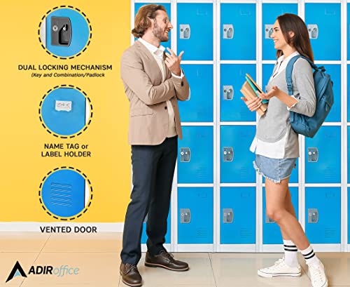 AdirOffice Large School Locker with 4 Doors 4 Hooks Storage Locker for Garage Storage - Office Storage Lockers (4 Door, Blue)