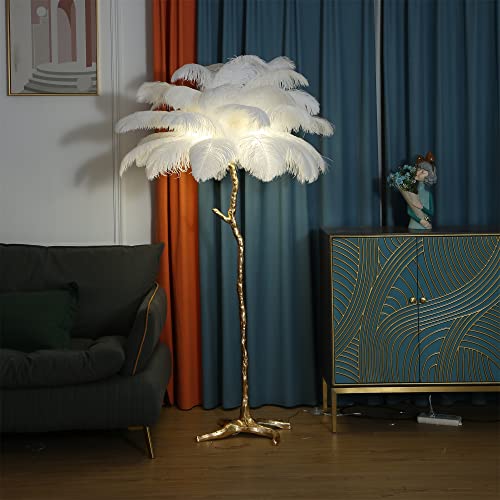 MAYOLA Luxury Resin Ostrich Feather Lamp, 35 Pieces Real Ostrich Feathers,Floor Lamp,for Living Room, Bedroom and Office 67” Tall Feather Lamp(White, Floor Lamp)