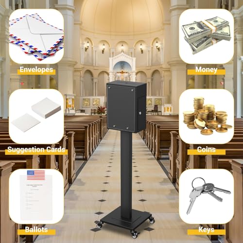 Teinfice Suggestion Box for Office / Church with Stand, Donation Boxes for Fundraising with Slot and Lock, Heavy-Duty Voting Ballot Box with 4 Wheels, Ballot Collection, Floor Safes for Home, Black