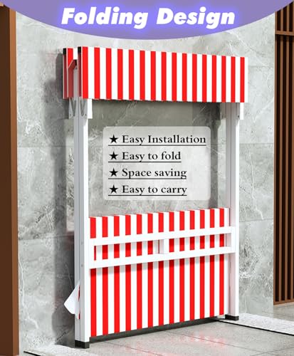 MLYAYE Retail Display Stand Red Green for Vendor Booth, Portable Carbon Steel Folding Shop Concession Stall Shelf with Awning & Tablecloth for Selling Food/Market Vending(Red,L 43 inch)