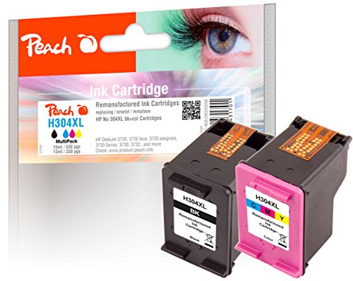 Peach H304 Printer Heads XL (BK, C) Replaces HP No. 304XL, N9K08AE, N9K07AE for e.g. HP DeskJet 3720, HP DeskJet 3750, HP DeskJet 3730, HP DeskJet Ink Advantage 3700 MFPack, HP DeskJJ et 3732