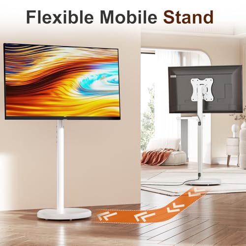 Hovadova Rolling TV Stand with Wheels for 10-46 Inch TVs, 88 lbs, White