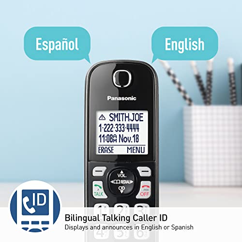 Panasonic Cordless Phone with Answering Machine, Advanced Call Block, Bilingual Caller ID and High-Contrast Display, Expandable System with 3 Handset Cordless Telephones - KX-TGD833M (Metallic Black)