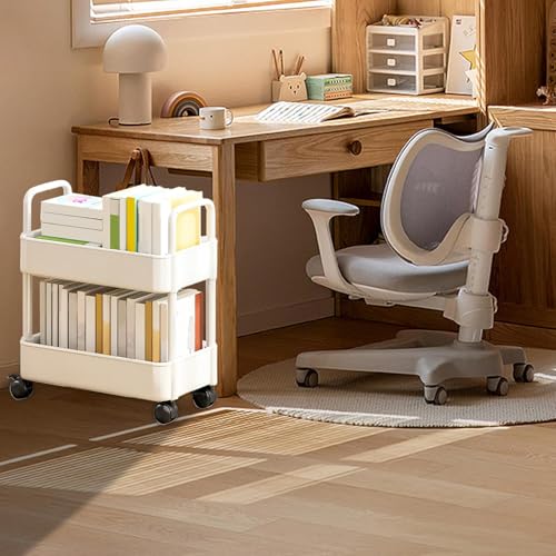 CENRF Mobile Shelf Cart, Book Trolley Storage Cart, Book Trolley Organizer Shelves, 4 Tier Storage Cart for Bedroom Kitchen