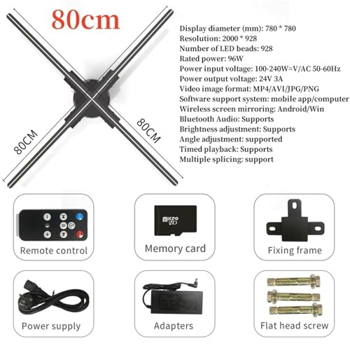 42-100CM 3D Hologram Fan Projector WiFi Display Advertising Logo Light Led Sign Holographic Lamp Three-Dimensional Projectors(80cm)