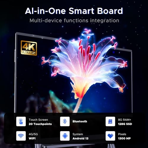 Zylosian 65'' 4K UHD Interactive Touchscreen Smart Board, Android 14 Wireless Digital Whiteboard with Open App Ecosystem, Wall-Mounted Smartboard for Classroom Home Office Studio