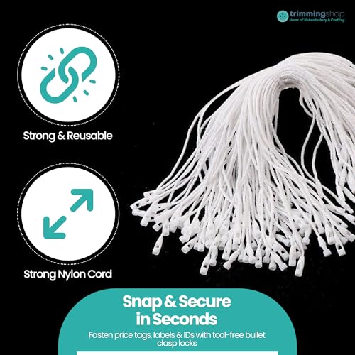Set Of 1000 Pieces White Nylon String For Hang Tags - Snap Lock For Attaching Labels And Security Tags - Fastener For Cords