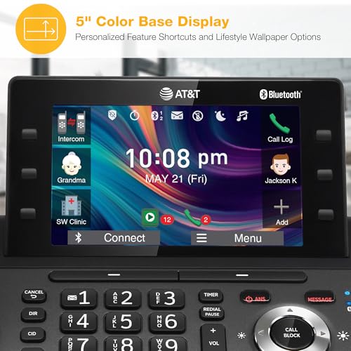 AT&T 5-Handset DECT 6.0 Cordless Home and Business Phone with Answering Machine, 5" Color Display, One-Touch Shortcut, Conference, Intercom, Smart Call Blocker, Bluetooth Connect to Cell: DLP73590