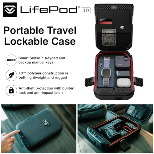 VAULTEK LifePod 10 Compact Lockable Weather Resistant Portable Case with Built-In Lock, Backlit Keypad, Steel Security Cable, & TSA Compliant (Titanium Gray)