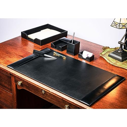 Dacasso 6 Piece Black Bonded Leather Luxury Desk Accessory Set - Desk Pad & Organization Essentials