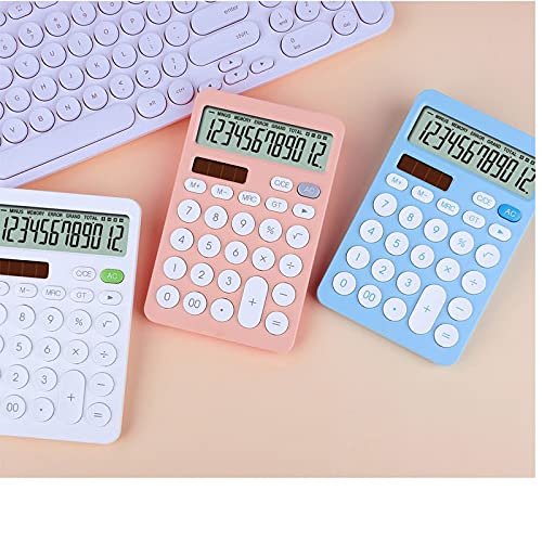 QERTYHJK 12 Digit Desk Calculator Large Buttons Financial Business Accounting Tool White Big Battery and Solar Power
