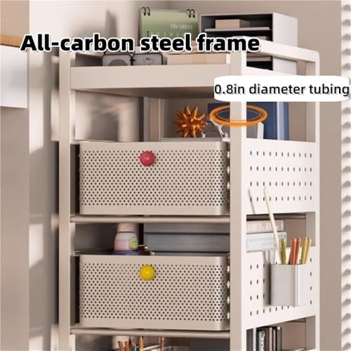 Four-Tier Rolling Book Cart, Metal Library Cart with Smooth Wheels(White)